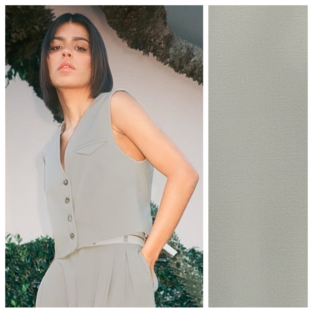 NWT. Zara Gray Viscose Blend Tabbed Vest with a V-neckline. Size S.